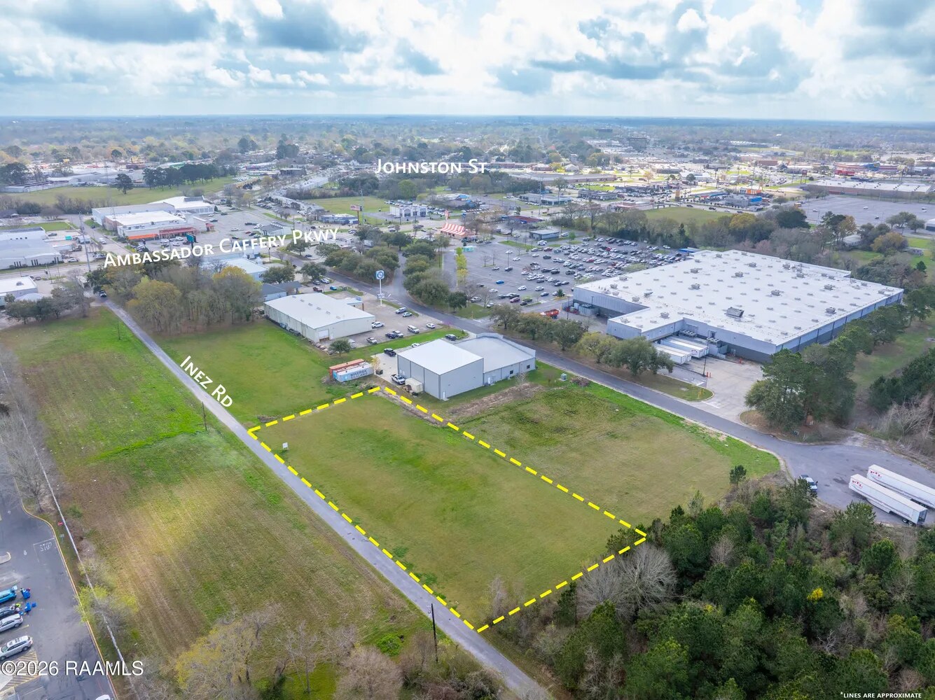 Aerial view of the commercial property at 100 Inez Lane in Lafayette